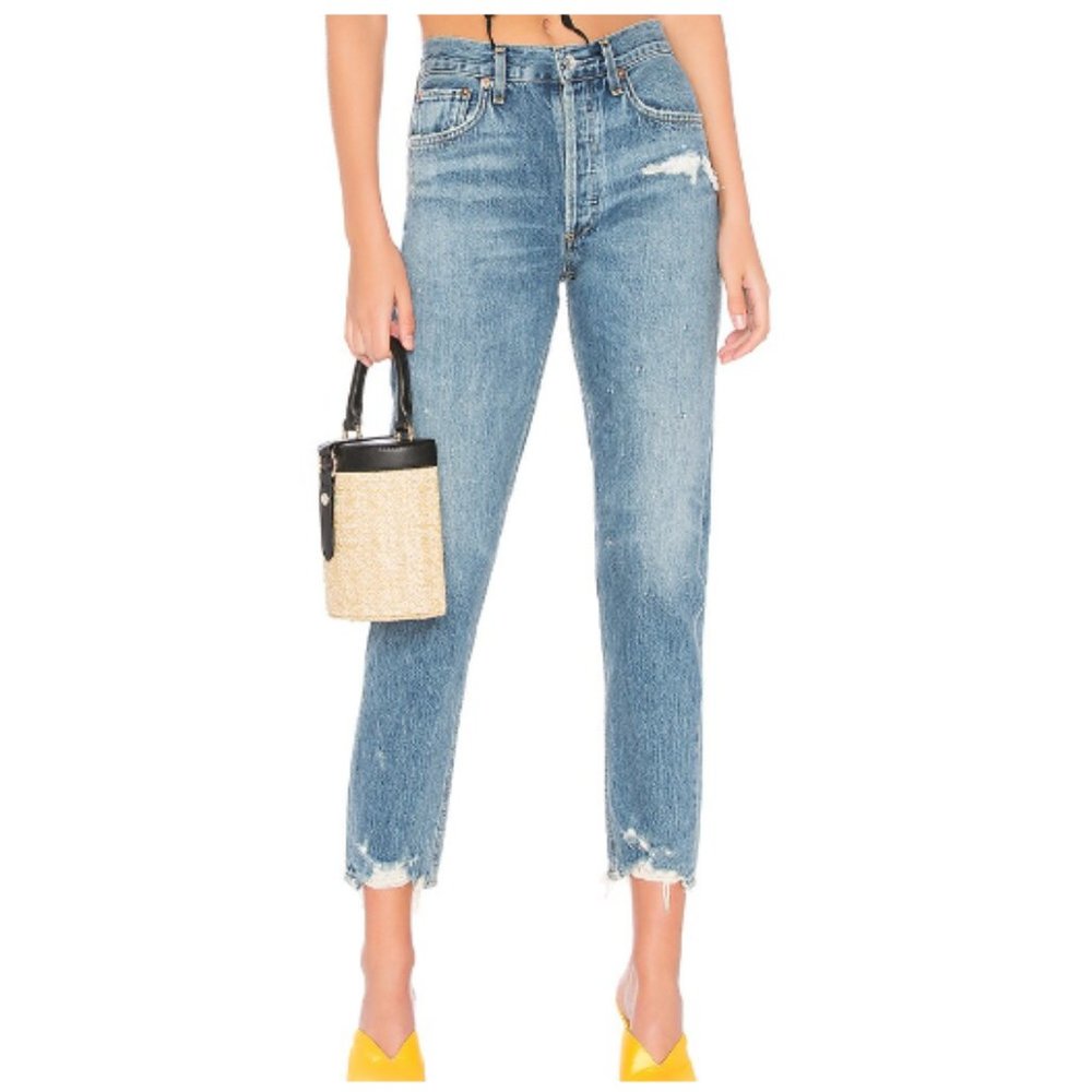 AGOLDE / 24 / Women's Jaime High Rise Classic Distressed Button Fly Denim Jeans